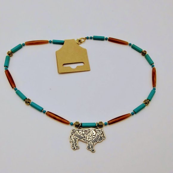 TURQUOISE & HORN NECKLACE/CHOKER*MEN*NATIVE/SOUTHWEST*HAND CRAFTED* - Picture 5 of 5